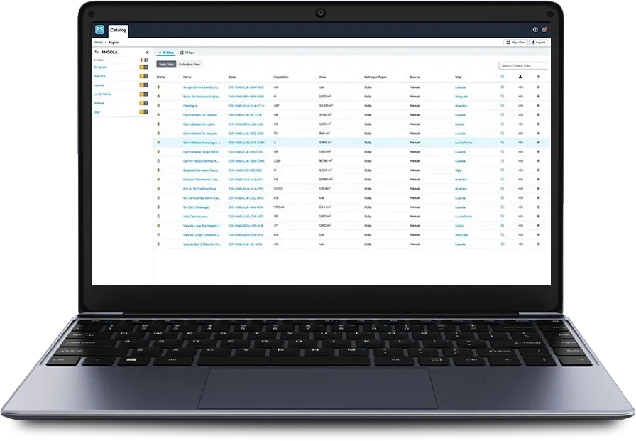 Environmental site catalog interface for catchment mapping and diseases surveillance
