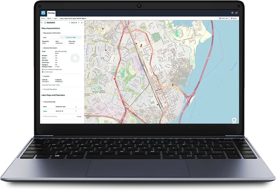 Environmental site catalog interface for catchment mapping and diseases surveillance