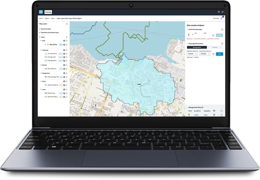 Environmental site catalog interface for catchment mapping and diseases surveillance