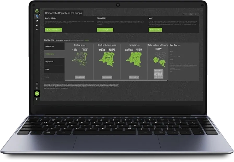 Geopode dashboard that shows a country POIs and other boundary sources