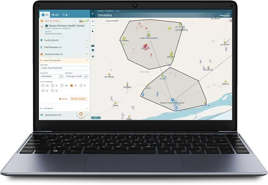 GMT Health Facility view, to view outreach and facility coverage and links