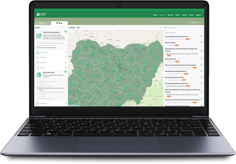GRID3 geospatial platform visualizing population estimates and settlement mapping