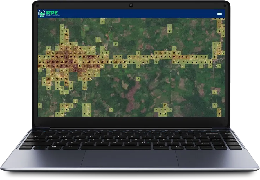 Rapid population estimation tool visualizing geospatial grid based satellite imagery