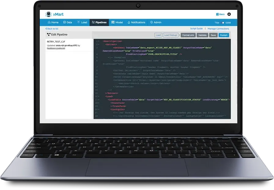 xMart data pipeline dashboard for automating health data integration